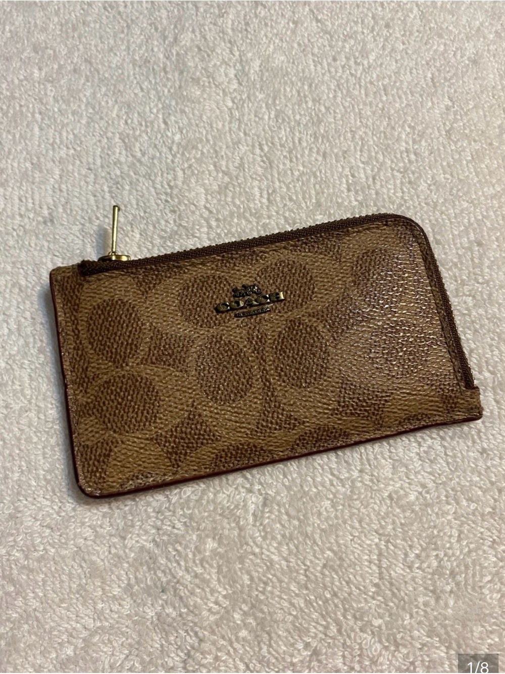 Coach Tan/Brown Signature Zip Card Pouch